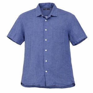 Cremieux Classic Men’s Button Up Linen Shirt Short Sleeve Washed Denim Blue Sz L